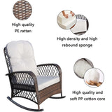 Outdoor Wicker Rocking Chair with Wide Seat, Thick, Soft Cushion, Rattan Rocker w/Steel Frame, High W209P268007