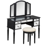 ZUN GO 43" Dressing Table Set with Mirrored Drawers and Stool, Tri-fold Mirror, Makeup Vanity Set for WF306449AAB