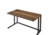 ZUN Walnut and Black Writing Desk with USB Port B062P209215