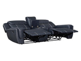 Modern Blue Dual Reclining Loveseat with Center Console, Breathable Faux Leather Upholstery, USB B011P228163