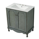 30" Vintage Bathroom Vanity with Rectangle Ceramic Sink, Bathroom Vanity Cabinet with Antique N817P245316B