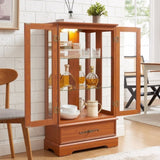 Glass Cabinet Lighted Glass Cabinet Curio Display Cabinet with Adjustable Glass Shelves 2 Doors and W2275P295883