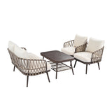 4-Piece Outdoor Patio Furniture Set, Metal Chairs with Woven Rope U-Shaped Backrest,Outdoor N780P209458R