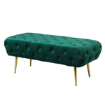 ZUN Sira Velvet Button Tufted Bench with Gold Metal Legs, Green T2574P164598