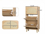 Rattan-fronted 3-tier shoe cabinet, particleboard, 54*24*135 cm, natural wood color 94233130