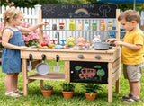 Natural Fir Wood Kids Outdoor Mud Kitchen Playset with Stainless Steel Sink & Stoves, Pretend Play 44198763