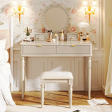 Luxury Vanity Desk with Round Mirror,Height-Adjustable, Stylish Dressing Table Set, 4 Drawers & N844P262897C