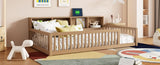 Wood Twin XL Size Floor Bed with Storage Cabinets and USB Ports, Brown N709P205811D
