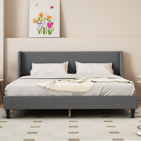 ZUN King Size Bed Frame Upholstered Bed Frame Platform ,Non-adjustable Headboard Linen Fabric Headboard W1793138518