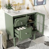 Retro Style 30'' Bathroom Vanity with Ceramic Sink Combo, Freestanding Single Vanity with 2 Drawers, N710P195635F