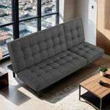 Dark Gray Futon Sofa Biscuit Tufting Seat Back 1pc Sofa Adjustable Headrest Converts to Chaise Couch B2741P314816