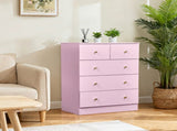 25.98"*15.75"*35.83" 4-Tier 5-Drawer Cabinet Drawer Dresser with Gold Handles Macaron Pink 63674916