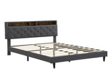 KING -Size Upholstered Platform Bed Frame with a Modern Button-Tufted Linen Fabric Headboard,USB W311P285483