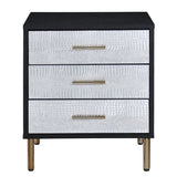 Black, Silver and Gold 3-Drawer Nightstand with Metal Leg B062P189251