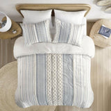 Cotton Printed Comforter Set with Chenille White/Navy Full/Queen B035128793