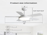 42 Inch White Ceiling Fan with 22W LED Light and Remote Control MDF Blades Reversible DC Motor W934P293298