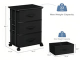 3 Drawers Rolling Fabric Dresser Mobile Nightstand Storage Cabinet with Wheels, Black 09281130