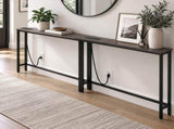 2Pcs 78.74"x5.91"x31.10" Console Table, MDF with Melamine Veneer & Iron Frame, with Power Outlet, 66330565