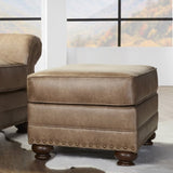 ZUN Leinster Faux Leather Ottoman with Antique Bronze Nailheads T2574P196595