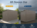 4*9FT Olive Grey Outdoor Metal Storage Shed, Galvanized Thick Frame Color Steel Tool House with 80842455