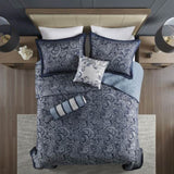 ZUN 5 Piece Jacquard Bedspread Set with Throw Pillows Navy King B03597645