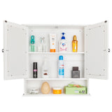 ZUN Double Door Mirror Indoor Bathroom Wall Mounted Cabinet Shelf White 06193321