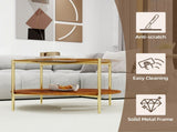 Luxurious Round Coffee Table with-Tinted Tempered Glass Top Walnut Wood Storage Shelf, Sturdy W1935P457159