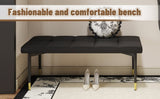 47*16 Inch Multifunctional Black Shoe Bench - Faux PU Cushion, Sturdy Metal Legs With Gold W1151P214994
