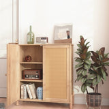 Mid-Century Modern Storage Cabinet with Woven Rattan Doors & Adjustable Shelves - Perfect for Living W3151P288911
