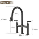 Double Handle Bridge Kitchen Faucet With Pull-Down Spray Head W122565381