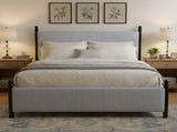 48-inch Striped Rubberwood Upholstered Bed,King N769P364062B