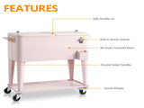 80QT Pink Patio Rolling Cooler Cart, Outdoor Insulated Ice Chest with Lockable 85524372