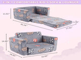 Kids Foldable Sofa Bed with Night Glow 2-in-1 Convertible Childrens Lounge Chair, Soft Flannel 76699199