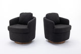 035-Boucle Fabric Swivel Accent Chair With Soild Wood Round Brown Base Leg,Black W527134465