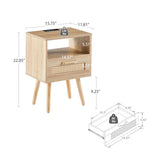 ZUN 15.75" Rattan End table with Power Outlet & USB Ports , Modern nightstand with drawer and solid wood W126573116