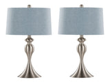 27" Contemporary Metal Table Lamp in Brushed Nickel with Light Blue Linen Shade from Grandview B202P224086