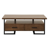 Contemporary Design Unique Frame 1pc Coffee Table with Drawers Walnut Finish Wood and Rustic Black B01172870