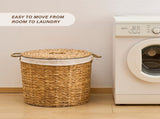 145L Round Laundry Hamper with Lid, Woven Natural Water Hyacinth Laundry Hamper 04563710