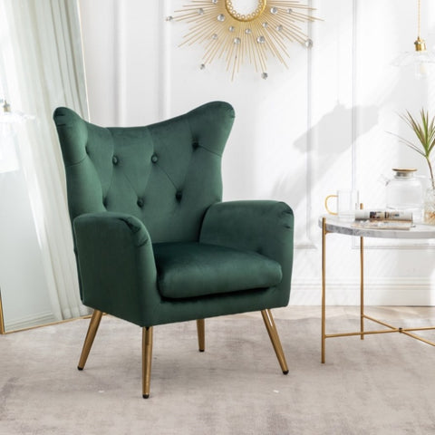 ZUN Sovarol Velvet Button-Tufted Wing Back Accent Chair, Green T2574P164252