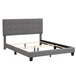 ZUN Upholstered Platform Bed with Tufted Headboard, Box Spring Needed, Gray Linen Fabric, Queen Size WF280787AAE