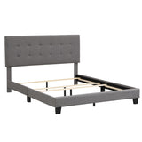 ZUN Upholstered Platform Bed with Tufted Headboard, Box Spring Needed, Gray Linen Fabric, Queen Size WF280787AAE