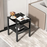 ZUN Black Tempered Glass End Table with 2 layer, Small Side Table for Living Room 87880700