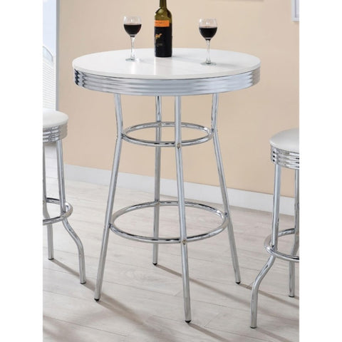 ZUN Werner Glossy White and Chrome Round Bar Table B062P145619