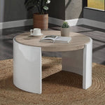 ZUN Oak and White High Gloss 1-Drawer Coffee Table B062P209136