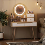 ZUN Makeup Vanity Desk 3 Adjustable Lighted Mirror solid wood table feet , Dressing Table Set 08035999