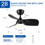 28 In Intergrated LED Ceiling Fan Lighting with Black ABS Blade W1367P234010