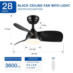 ZUN 28 In Intergrated LED Ceiling Fan Lighting with Black ABS Blade W1367P234010