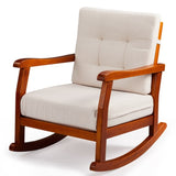 Outdoor Wood Rocking Chair with Detachable Washable Cushions, Patio Rocker with Inclined Backrest, 77259799