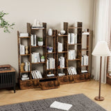 ZUN Bookshelf with 2 Drawers, Industrial Freestanding Open Display Shelving, Vintage Open Bookcase, 12 W578P207921