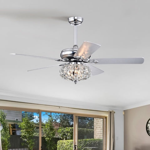 ZUN 52'' Crystal Shade Ceiling Fan Lamp With Remote Control 3 Speed , 5 Reversible W1592P192260